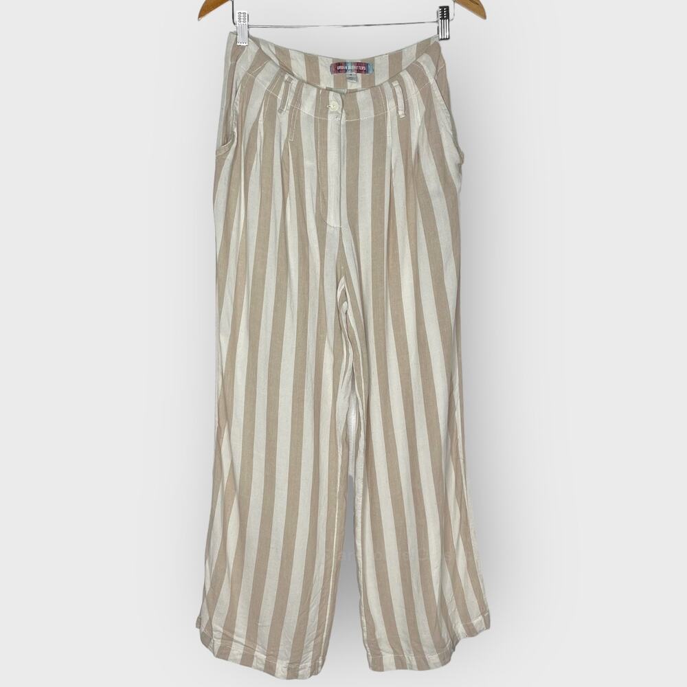 Urban Outfitters Linen Trouser Pants Size 4 Tan Striped Wide Leg